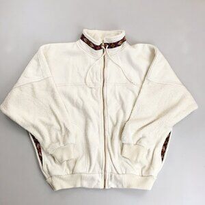 SUNRISE Cotton Terrycloth Bomber Jacket Medium VTG Southwest Trim Boxy Natural